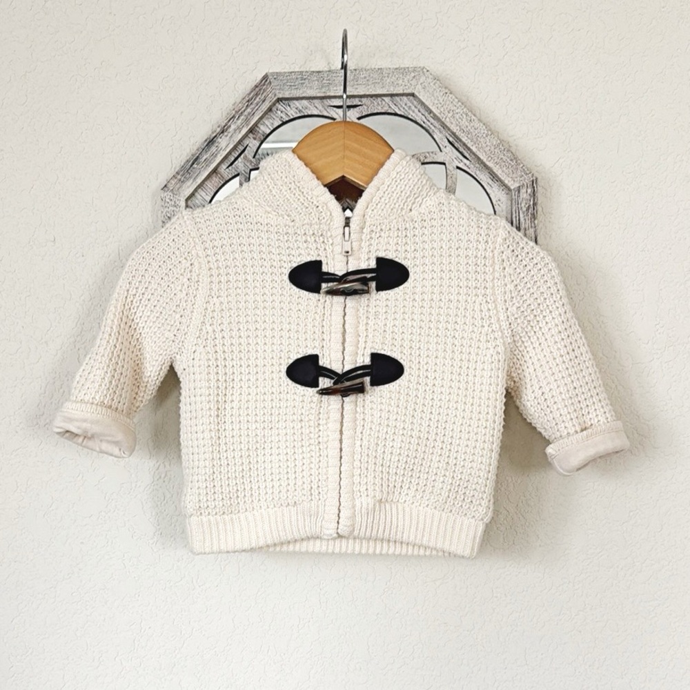 Koala Kids • Baby Cream Chunky Knit Hooded Toggle Cardigan Sweater